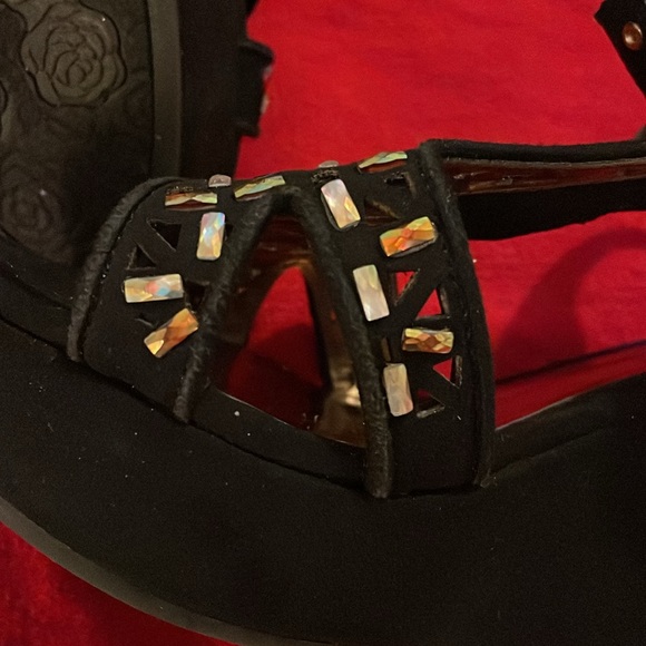 CARLOS SANTANA BLACK high Wedge zipper- sequins sandals- NWOT 7.5 - Picture 6 of 9